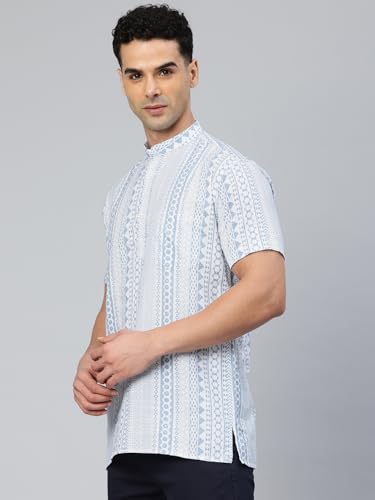 Image of Majestic Man Men Slim Fit Ethnic Motifs Cotton Printed Half Sleeve Short Kurta