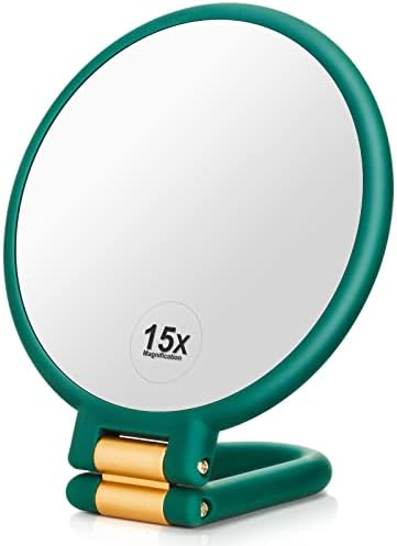 Handheld Mirror, 1x 15x Magnifying Makeup Mirror with Handle – Martvex Double Side Hand Held Mirror with 1x15x Magnification & Foldable Handle, Portable Travel Makeup Hand Mirror for Women(Army Green)