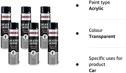 SIMONIZ Spray Paint Aerosol 500ml Can Clear Lacquer x6