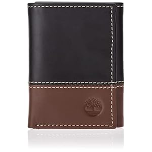 Timberland Men’s Leather Trifold Wallet with ID Window, Black/Brown (Hunter), One Size