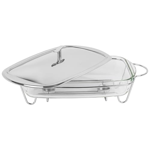 KARL HAUSMANN Wärmebehälter für Speisen mit Glaseinsatz, Teelicht Warmhalteplatte, Edelstahl Gestell und Deckel mit Griff, Silber – Bild 5