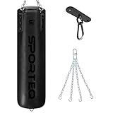 Sporteq Dyno Heavy Filled Punch Bag 3FT, 4FT & 5FT for All Ages & Genders | Punching Martial Arts Kickboxing Muay Thai Karate Boxing | Home & Commercial Gym Use (Matt Black, 4FT)