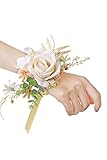 Ansofi 6Pcs Wrist Corsage Wristlet Band Bracelet for Bride Bridesmaid Champage Rose Artificial Flowers Accessories for Wedding Formal Dinner Party and Prom Decorations