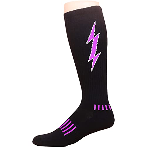 Youth Magenta with Black Knee-High Insane Bolt Soccer Socks2