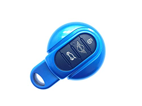 Nordecco Carcasa de plástico duro brillante metálico para llavero inteligente sin llave, compatible con Mini 2014-20 Hatch Cabrio Coupe CountryMan PaceMan ClubMan F54 F55 56 57 60 R60/61 (azul) Cover