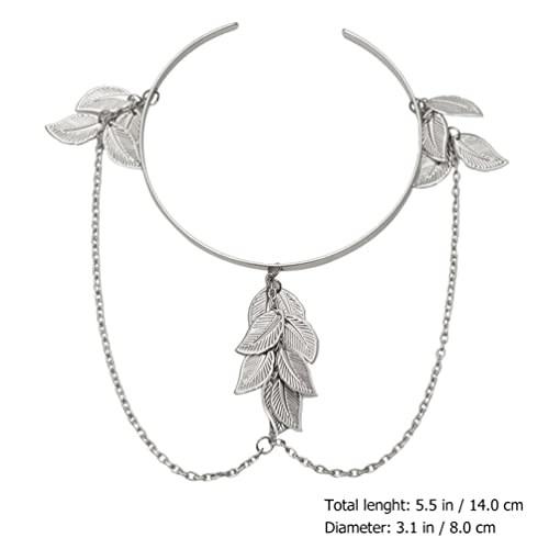 KALLORY Bracelete de metal com braço aberto ajustável com folhas, braço superior