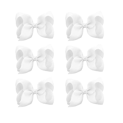 6 PCS 3" Grosgrain Ribbon Hair Bows - Alligator Clips for Toddlers in Solid Color (White)