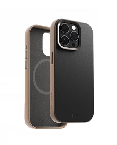 Image of DailyObjects Leatherite Case for iPhone 15 Pro Max Compatible with MagSafe Wireless Charging | Black-Beige Hybrid Magnetic Back Cover