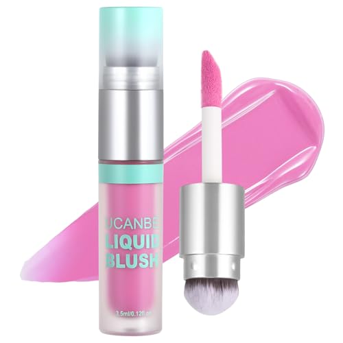 UCANBE Dual-Ended Liquid Blush with Angle Applicator & Built-In Brush, Seamless Buildable Blendable Lightweight Cheek Tint Makeup, Long Lasting Creates Dewy Natural Flush Finish - Cherry Petal