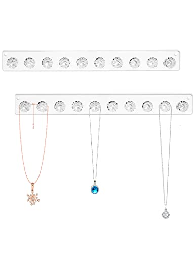 Zreal Jewelry Hanger, 2-pack Acrylic Necklace Holder, Wall Mount Necklace Hanger Organizer with 10 Jewelry Hooks in Seashell Shape (Clear)