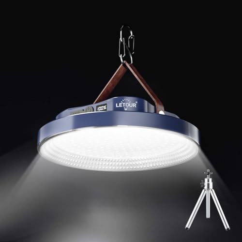 LETOUR LEDランタン 充電式 キャンプ ランタン 超高輝度 マグネット付き ランタン led 10400mAh大容量 連続点灯 Type-C充電 LED残量表示 フック付き 無段階調光 三色温&SOS赤青点滅 防水 吊り下げ キャンプ アウトドア 登山 車中泊 夜釣り 停電対策 非常用 防災対策 【三脚スタンド付き】 (ブルー, 直径φ：18.2CM-10400mAh)