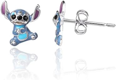 Disney Lilo and Stitch Jewelry, 3D Blue Enamel and Silver Stitch Stud Earrings