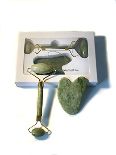 Gua Sha + Rodillo de Jade – Masajeador Facial – Rodillo Facial Natural – Anti Envejecimiento y Arrugas – Relajante – Face Roller