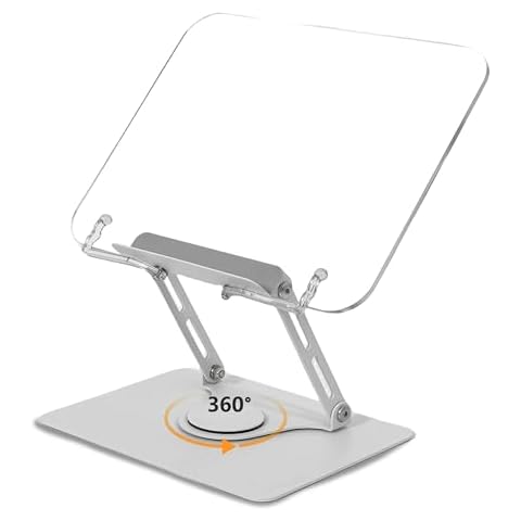 MNKXL Book Stand for Reading,360°Rotating Base Book Holder for Reading Hands Free,Cookbook Stand,Clear Elegant Panel Aluminium Base Stand for Cookbook,Laptop,Textbook Cover