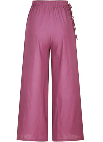 Image of KOTTY Women's Crumble Fabric High Waist Drawstring Wide Leg Trousers with Pockets
