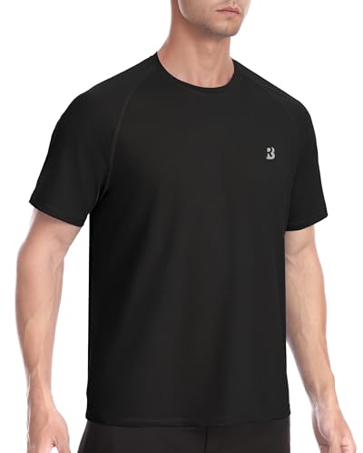 Roadbox Men's Rash Guard Short Sleeve, UPF 50+ UV Sun Protection Water T-Shirts, Cool Dry Swim Shirts for Surf Beach Fishing Black