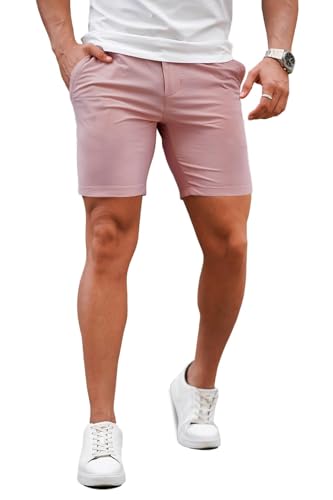 Image of GINGTTO Mens Slim Fit Shorts Plaid Chino Short Tapered Leg Skinny Stretch