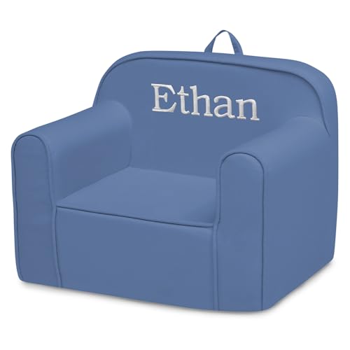 Image of Delta Children Personalized Cozee Chair - Customize with Name - Foam Kids Chair for Ages 18 Months and Up, Indigo