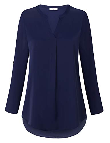 Timeson Blouses For Women,Womens Dress Shirts And Blouses For Office Work Ladies V Neck Blouse Business Wear 3/4 Sleeve Chiffon Tunics Tops For Interview Fashion Formal Dressy Tops Blue #TOP2