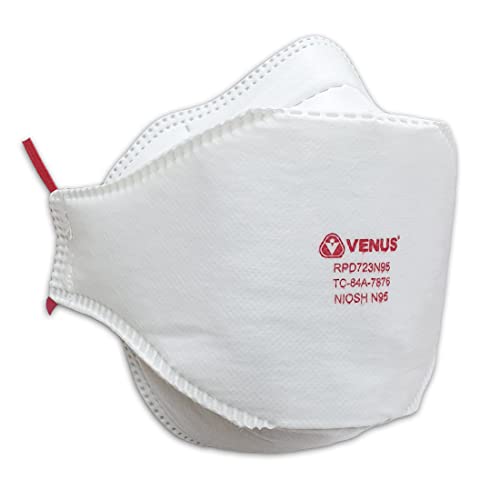 Image of VENUS V-1100 RPD723 N95 Medical Respirator Mask, White, Pack of 15 | NIOSH Certified | Fold Flat Beetle Style | Anti-Pollution Dust Protection | Comfortable Unisex Head Loop with Adjuster