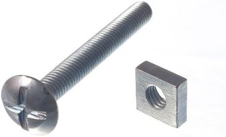 48 X Zinc Plated Roofing Bolts & Square Nuts, M6x50