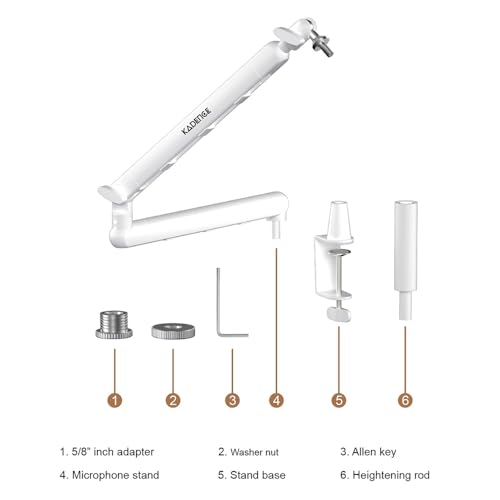 Image of Kadence NB55-WH Touring Series Professional Mic Boom Arm Stand | Heavy-Duty Steel Build & 1.5kg Load Capacity | 360 Adjustable Desk Mount | For Podcasting, Streaming & Studio Recording | White