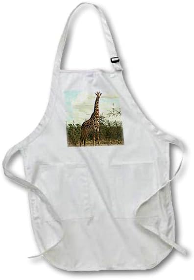 3dRose Giraffe-Full Length Apron, 24 by 30-inch, White, With Pockets