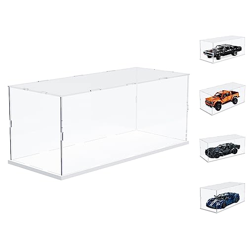 Image of Choowin Acrylic Display Case for Lego Car Dodge Charger Batmobile Jazz Quartet - Thickened Clear Acrylic Display Box for Collectibles - Dustproof, Assemble, White Base