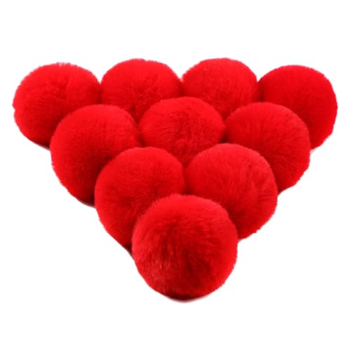 Fellbommel Groß 8 Stück 8cm Rote Kunstfell Bommel Weich Flauschig für Mützen Beanies Pompon mit Elastischer Schlaufe Fake Fur Pom Pom Hat Schlüsselanhänger Schals Handschuhe Taschen Zubehör