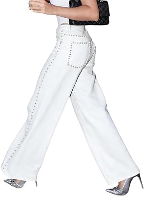 WGXWGX Rhinestone Beaded Wide Leg Jeans Loose Casual Street Denim Trousers