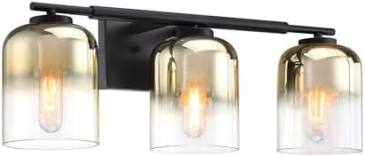 DESIGNERS FOUNTAIN Gatsby 24 inch 3-Light Matte Black Bathroom Vanity Light Fixture with Gold Ombre Shades, D306M-3B-MB