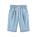 Zzalalana Girls Cotton Linen Shorts Knee Length Summer Casual Bermuda Shorts Kids Cropped Pants with Pockets 3-13 Years Sky Blue