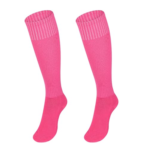 Linkidea 2 Pairs Knee High Pink Soccer Socks for Child Age 7-11, Kids Breathable Unisex Long Sleeve Sports Socks, Team Sport OTC Cushion Long Tube Socks (Pink)2