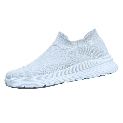 Zapatillas deportivas para hombre, zapatillas deportivas para caminar, zapatillas de deporte, suela gruesa, nubes, senderismo, antideslizantes, sin cordones, para caminar, correr, Blanco, 41 EU