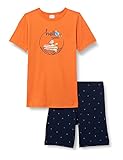 Nachtwäsche für Kids Schiesser Jungen Rat Henry Schlafanzug kurz Pyjamaset, orange, 116