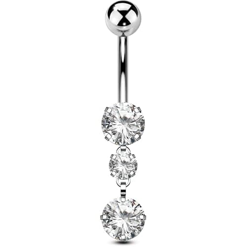 OUFER Titanium Belly Button Rings, Dangle Belly Rings for Women, Internally Threaded Belly Button Piercings, Long Dangle Navel Piercing Jewelry, Clear CZ Navel Rings Barbells-16mm