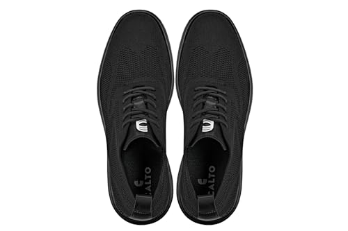 CALTO Men's Invisible Height Increasing Elevator Shoes - Black/Black Sole Ultra Light-Weight Lace-up Knitted Sporty Walker - 2.8 Inches Taller - X2631 - Size 10 D(M) US4