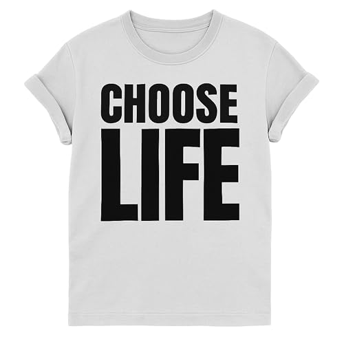Choose Life T Shirt Men and Women 80s Fancy Dress (Large White)