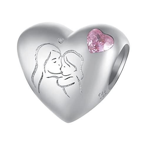 Charm de corazón rosa compatible que no se oscurece para pulsera de abuela