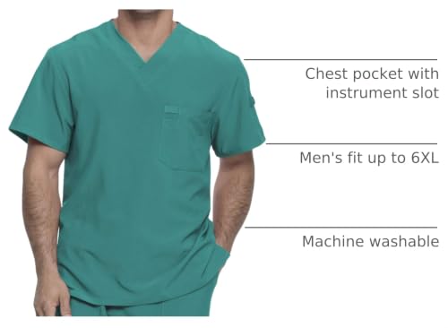 Image of Dickies EDS Essentials Scrubs for Men V-Neck 360 Stretch Medical Scrub Top | Relaxed Fit, 2 Pocket Design, 360 Stretch, Moisture Wicking Fabric, Durable Construction, Side Vents, Easy Care