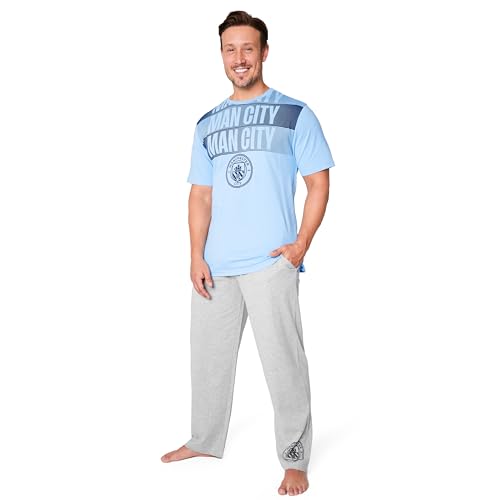 Manchester City FC Mens Pyjamas Set Nightwear T-Shirt Long Bottoms PJs Lounge Set Men Teenagers Man City Gifts for Men