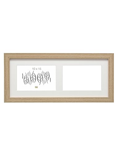 Deknudt Frames Cornice portafoto con passepartout per 2 Foto 10 x 15 cm, Colore Rovere, Legno Chiaro, Legno MDF, Multistrato, incollaggio, 18 x 39,5 cm, S66KD2, 10 x 15 cm