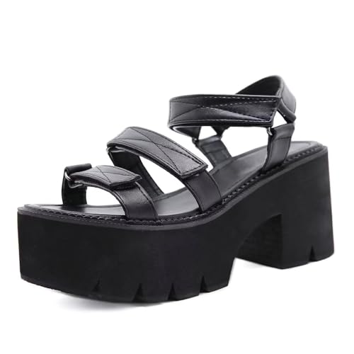 Agodor Womens Platform Sandals Chunky High Heels Open Toe Buckle Strappy Slingback Punk Goth Sandals for Women Black2 US7.5