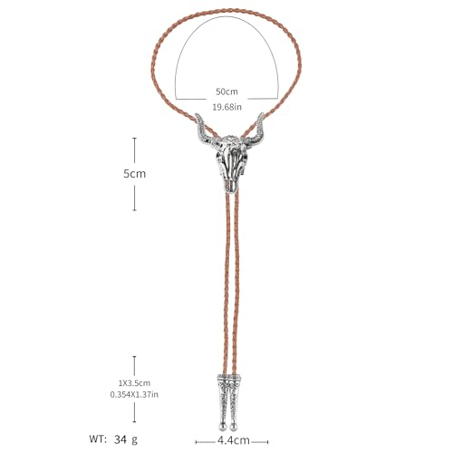 Image of GelConnie Longhorn Bull Bolo Tie for Men Native American Western Cowboy Leather Necktie Bolo Necklace for Women Gold Texas