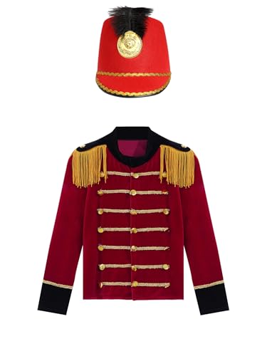 Hedmy Kids Boys Marching Band Drum Major Uniforms Long Sleeve Tassel Honor Guard Tuxedo Jacket with Hat3