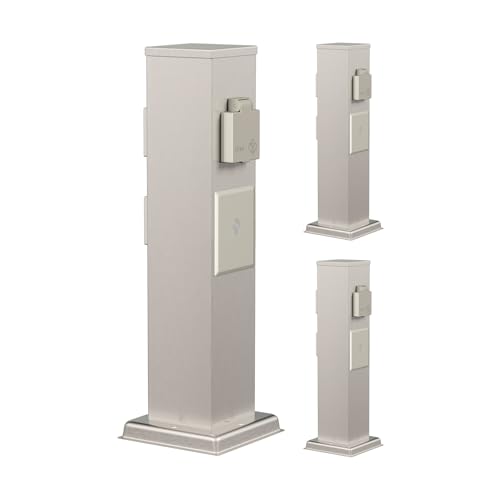 ledscom.de 3 Prises de Courant de Jardin Polly pour l'extérieur, IP44, Smart Home, WLAN, Alexa, 3X, Acier Inoxydable, INOX, carré, 40 cm