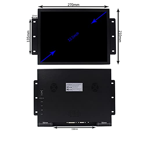 Image of VSDISPLAY 12.1 inch 800x600 700 Nits Industrial Monitor with DVI VGA Port | VS121ZJ01 Display Built-in Dual Speakers,Metal Shell with Bracket