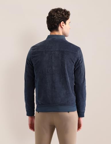 Image of U.S. Polo Assn. Men's Blue Textured Mock Collar Long Sleeve Casual Polyester Regular Fit Jacket