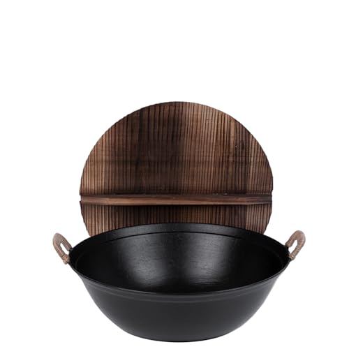 Cast Iron Pan, Double-Eared Iron Pan, Traditional Old-Fashioned Household Iron Wok Wok, Suitable for Gas Stove,40cm（16in）