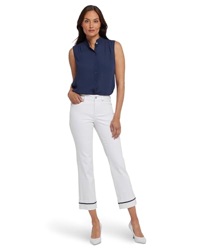 NYDJ Women's Marilyn Straight Ankle with Deep Cuff Jeans in Optic White